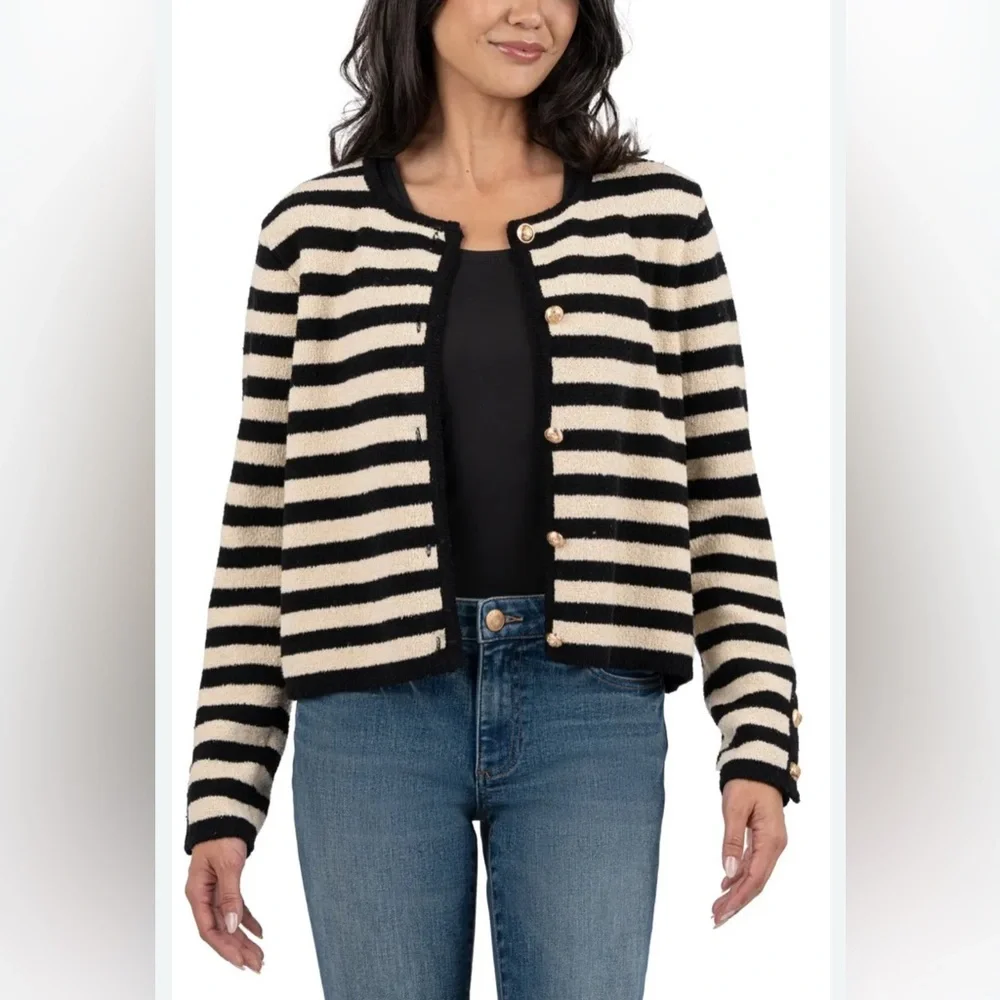 ✨ KUT from the Kloth Black & Beige Stripe Cardigan – XL ✨